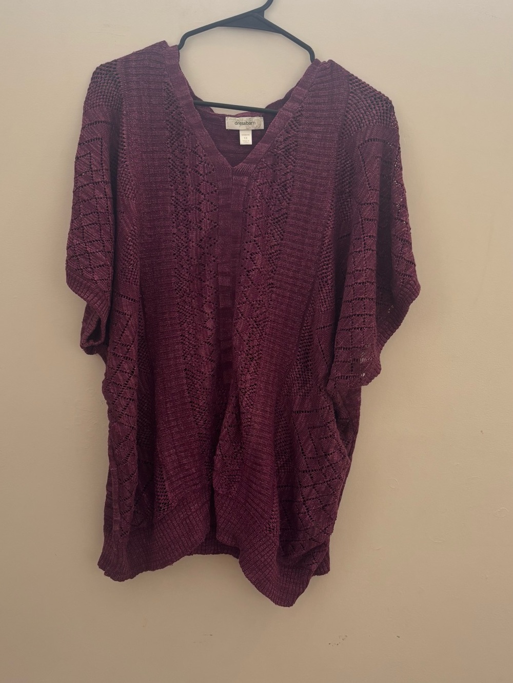 dressbarn Plum Crochet V-Neck Poncho